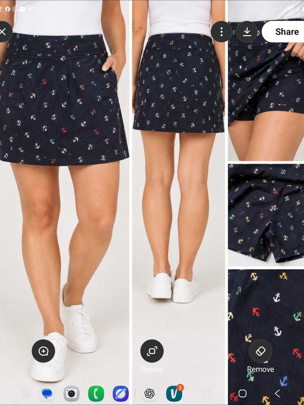 Navy Anchor Print Skort - Women's Casual Skirt